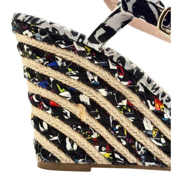 Betsey Johnson Wedge Espadrilles Rainbow Black Jute Bow & Ankle Strap - Picture 9 of 14